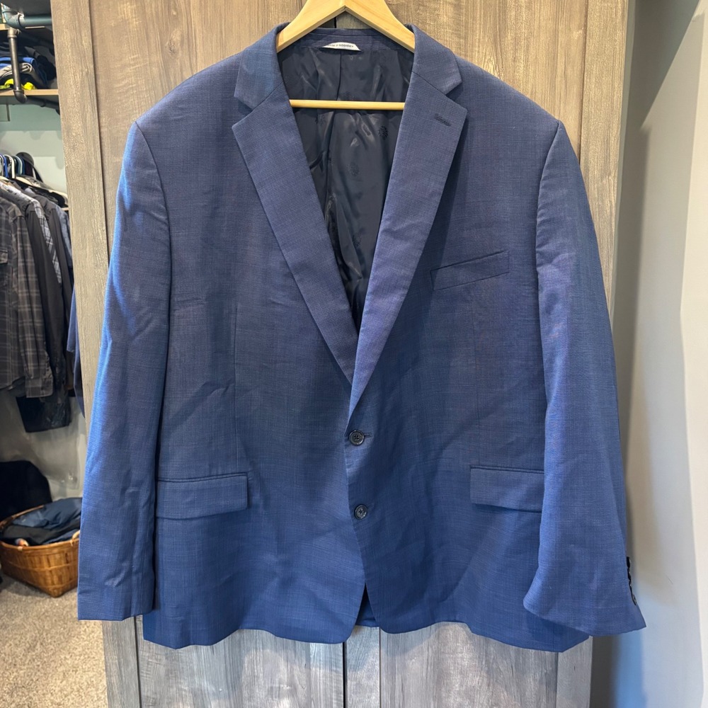 Ralph Lauren Mens Blue Micro Check Wool Blazer Sport Coat 54R